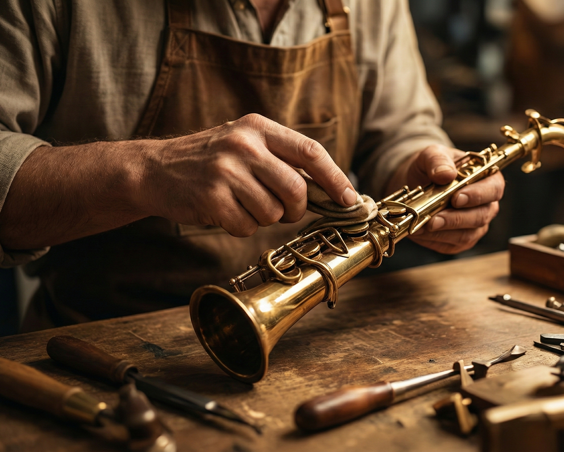 Man repairing saxophone